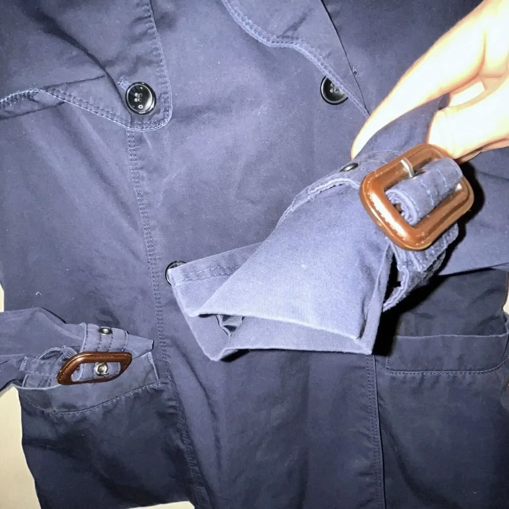 Zara Women's Jacket Coat Sz‎ M Navy Blue Business Collared Buttons Buckles Chic